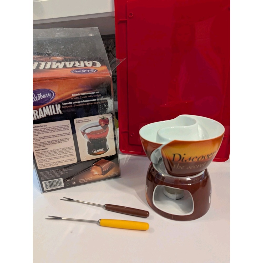 Caramilk Chocolate Twin Fondue Pot And Forks‎ Gift Set Cadbury
